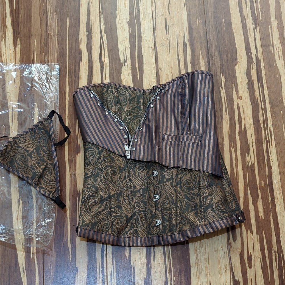 Brown and Black Corset with Striped and Paisley Design